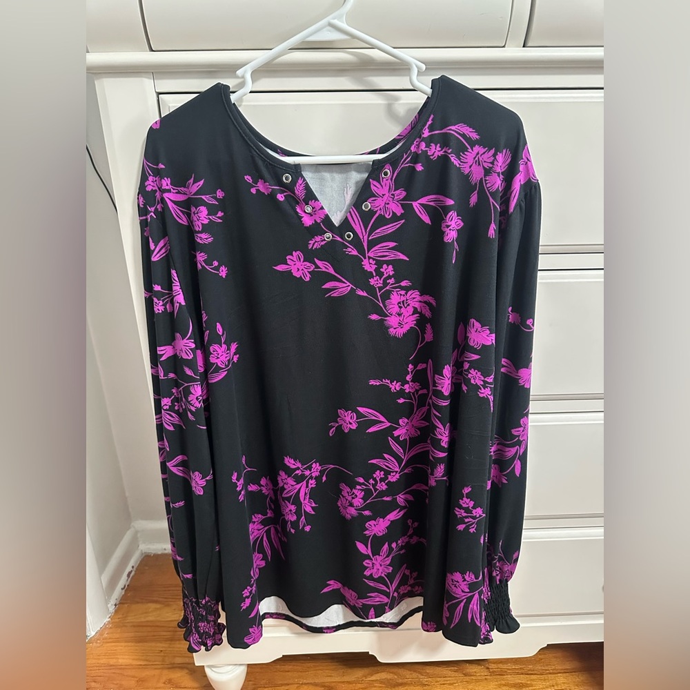 Floral Black and Purple Women's Blouse.